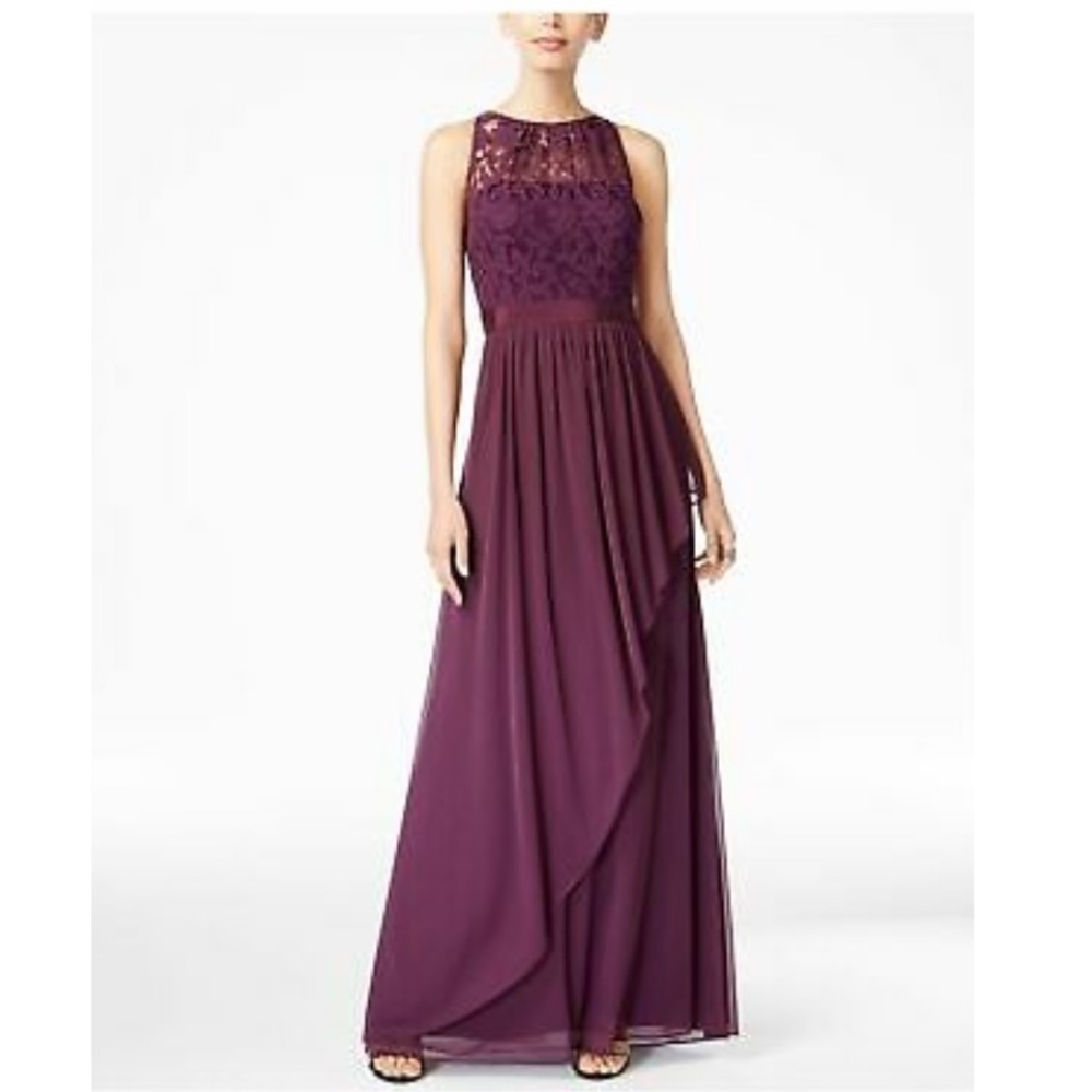 Adrianna Pappell | Currant Lace Illusion Halter Gown | Formal Dress Size 2